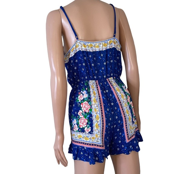 Flying Tomato romper blue floral one piece jumper spaghetti strap wrap style MD - Picture 4 of 11
